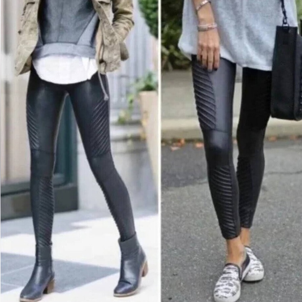 SPANX Faux Leather Moto Leggings Pants Black Women’s XS Small Power Waistband